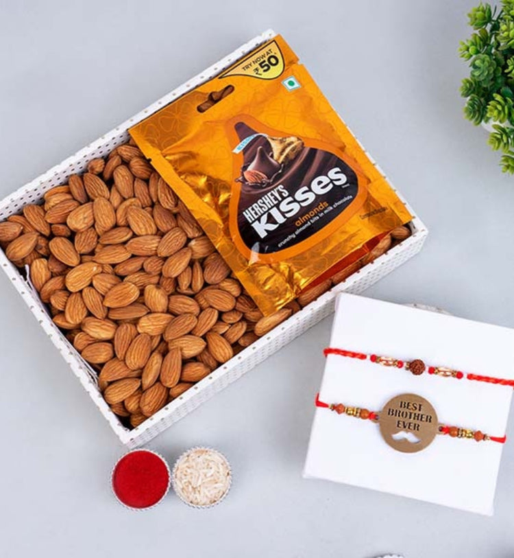 2 Rakhi Set with Almonds and Hershey''s Kisses Chocolate