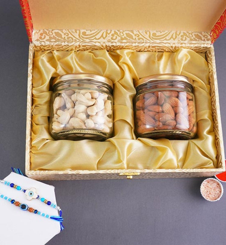 Set of Two Rakhis with Dry Fruits Gift Pack