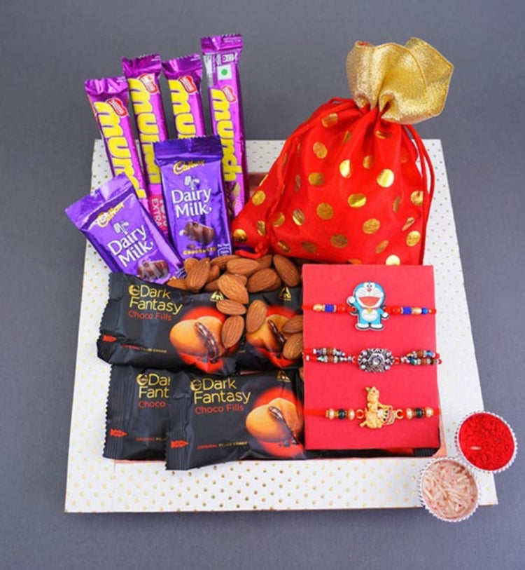 Three Rakhi with Dry Fruits Hamper