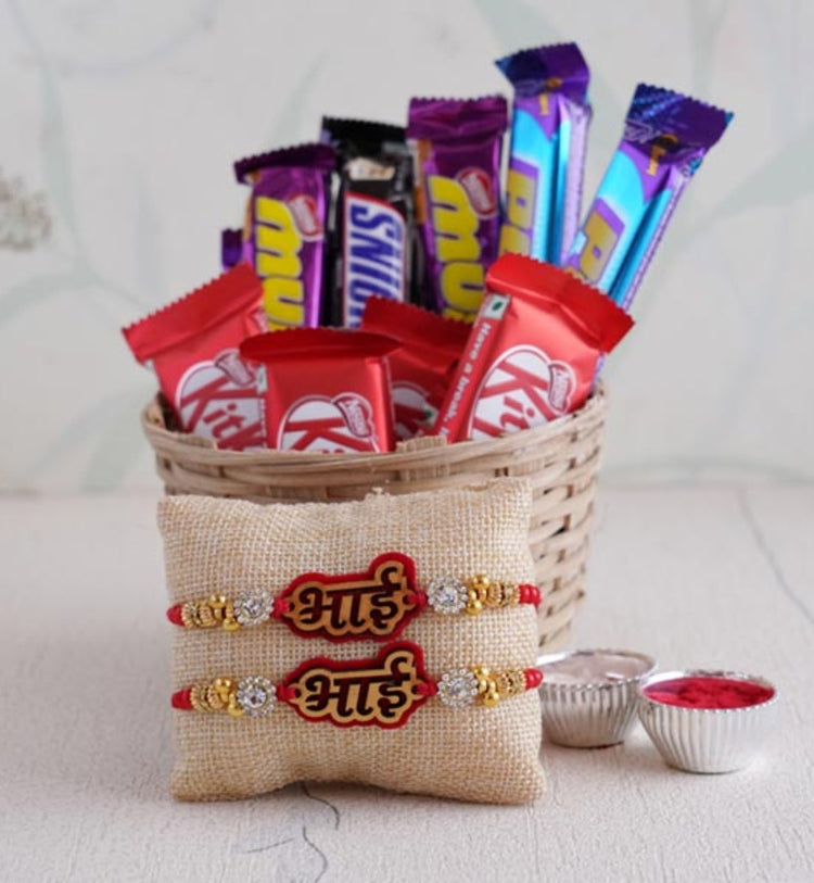 Set of 2 Bhai Rakhi with Chocolates Basket