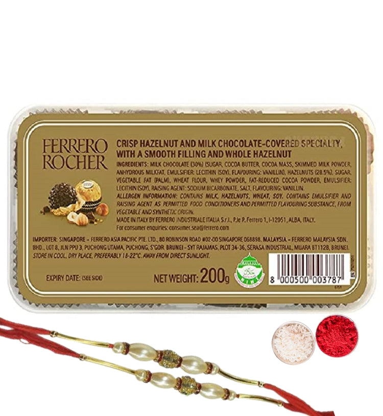 Ferrero Rocher, 16 Pieces with Rakhi (Roli and Rice included), 200 gm