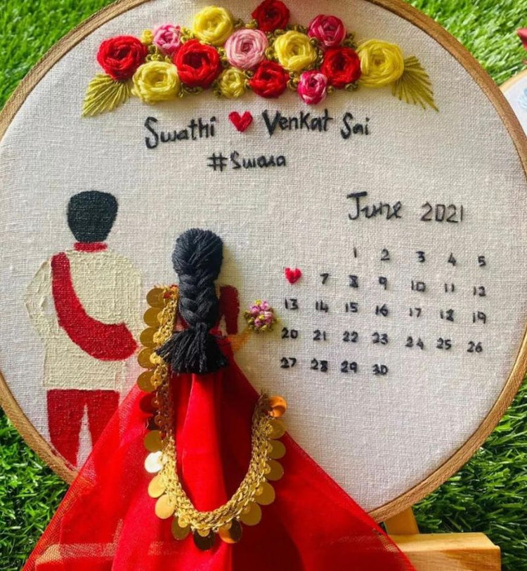 Personalized Hoop frame  (Cream and red couple dress)