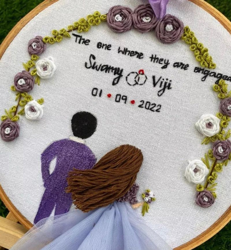 Personalized Hoop frame  (Purple and skyblue couple dress)